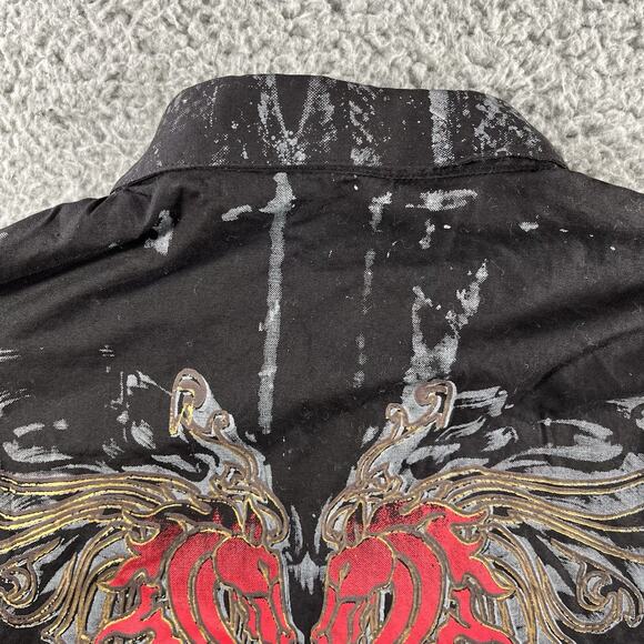 BROOKLYN EXPRESS SHIRT MENS XL BLACK DRAGON SPLATTER STUDDED BUTTON Y2K 2 SIDED - Picture 7 of 9